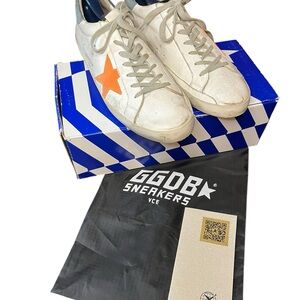 Golden Goose Superstar White Sneakers with Orange Star (US 12, EU 45), Shoes